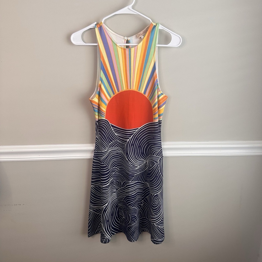 Mara Hoffman Misun Sleeveless Knit Mini Dress S Vibrant Sun Burst Dopamine Beach